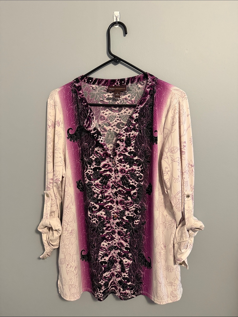 Dana Buchman Purple and Gray Printed Top